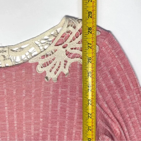 Rewind Heathered Pink Ribbed Crochet Lace Back Long Sleeve Top Size XL Coquette - Picture 7 of 9